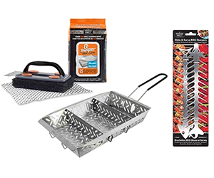 Free Easy Clean Grill Cleaner Kit + Grill Basket + BBQ Skewers
