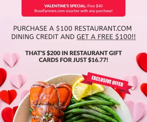 Valentine’s Special: $200 Dining Credit + $40 Rosefarmers Voucher for Just $16.77!